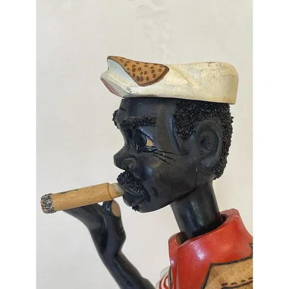 CUBA Folk Art Man Musician Drummer Hand-Carved Hand-Painted 17 WOOD Sculpture